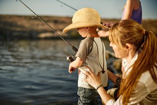Mom and Son Fishing